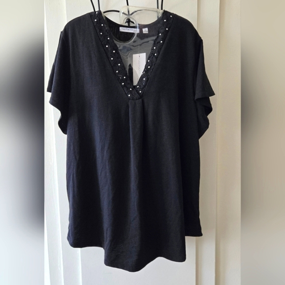 Notations Black Boxy Embellished Blouse Nwt - Picture 1 of 4